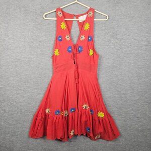 Piper By Anthropologie Floral Embroidered Mini Red Dress